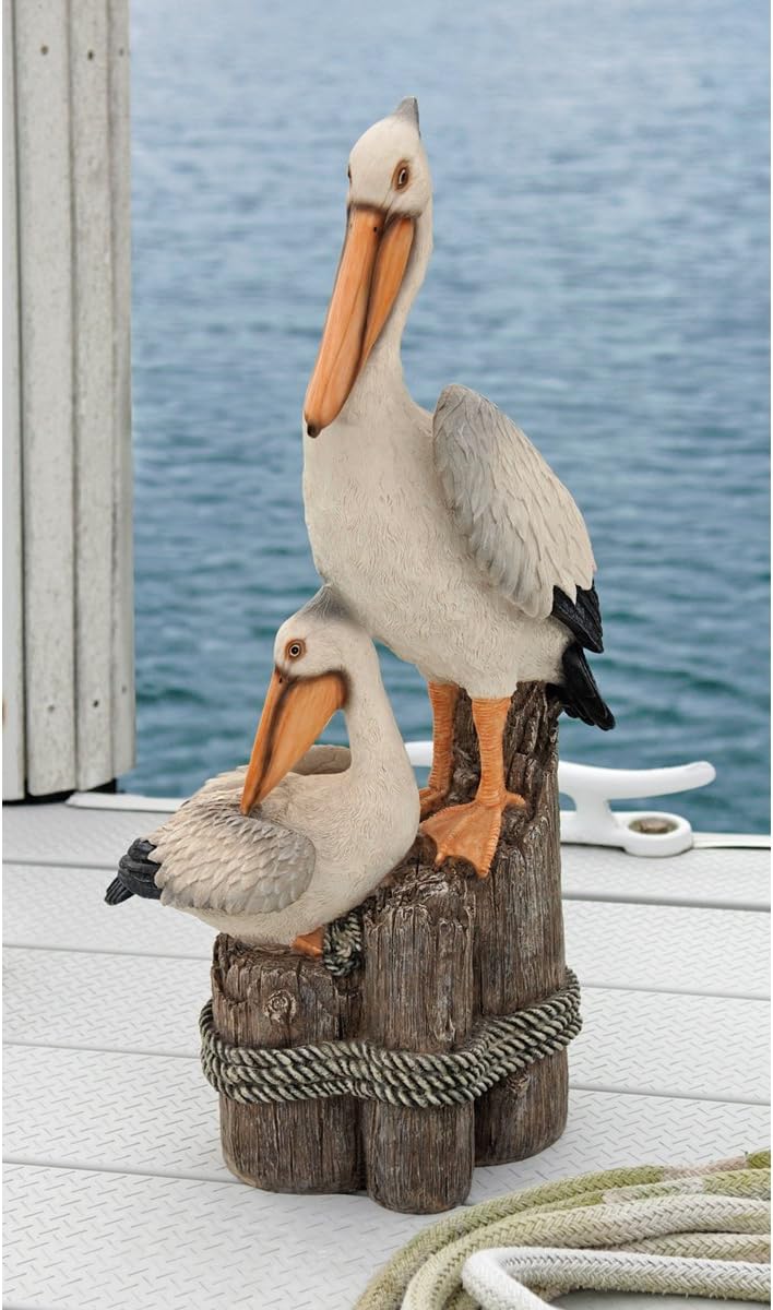Design Toscano Coastal Decor Ocean's Perch Pelicans Garden Bird Statue, 24 Inch, Polyresin, Full Color : Design Toscano Ocean S Perch Pelican Statue : Garden & Outdoor