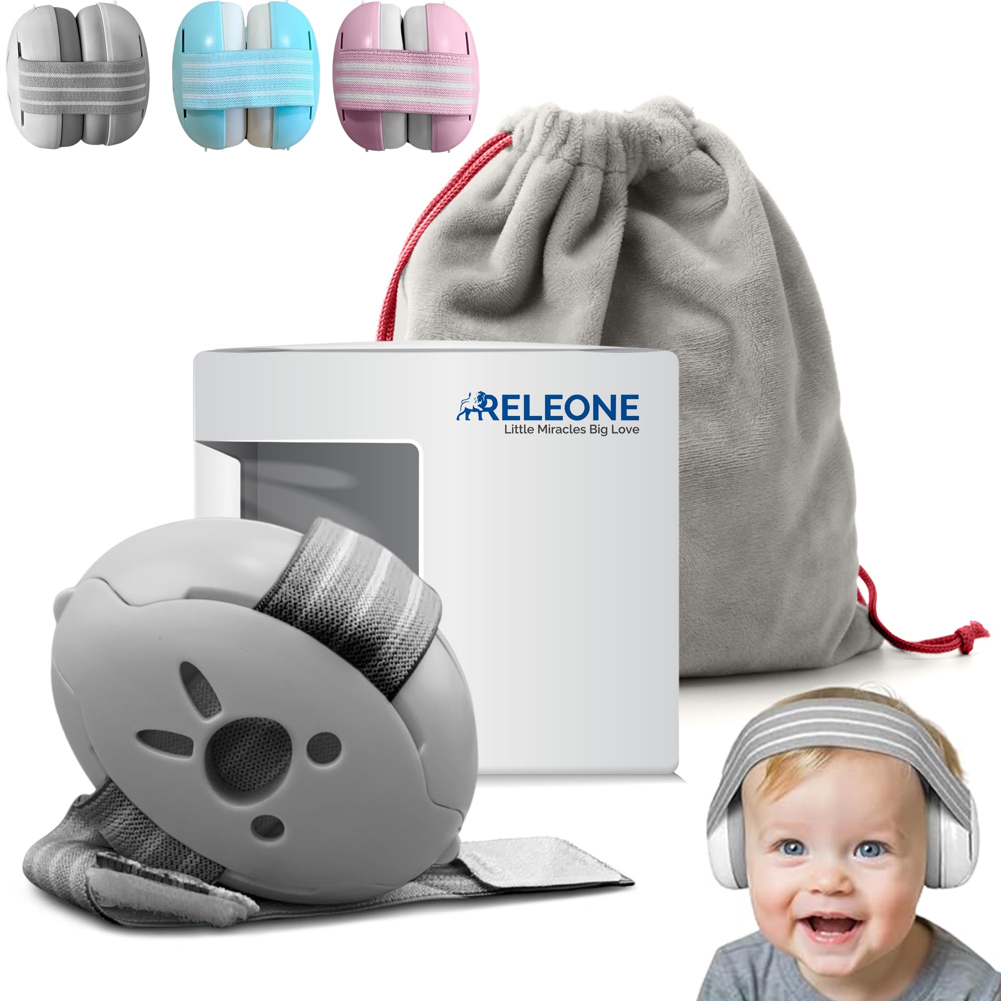 Releone Ear Defenders Children – Noise Cancelling Headphones for Kids Up to 36 Months – Soft & Comfortable Baby Ear Defenders for Safe Hearing Protection & Improved Sleep (Gray)