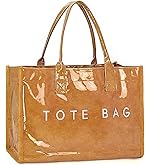 SongKedora PVC Tote Bag for Women Large Work Plastic Tote Purse Letter Print Shoulder Bag Hobo Handbag with Top Handle