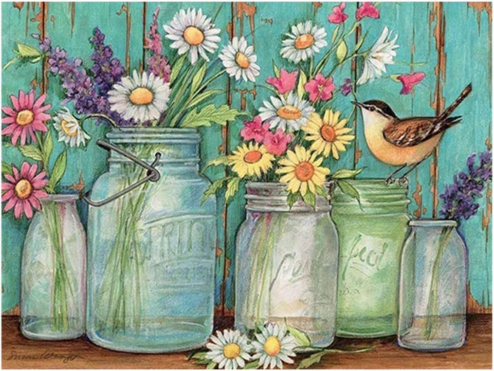 Eiflow 5D Diamond Painting Kits for Adults Little Daisies,DIY Paint by Diamond Embroidery Kits Full Drill Home Wall Decor(16x12in)