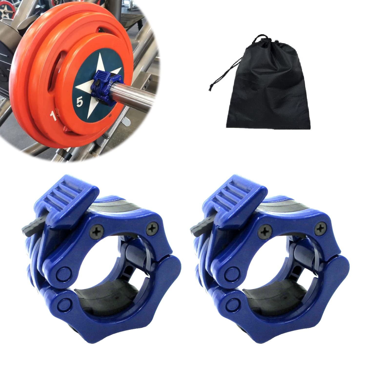 Barbell Clamps Olympic Bar Collars 2 Inch Quick Release Barbell Lock Clamp Locking Standard Bar Weight Plates Collar Clips for Workout Weightlifting Fitness Training Bodybuilding-Blue