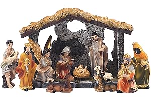 COLATRY 12 Pieces Nativity Set for Indoor, Real Nativity Scene Figurines Nativity Sets & Figures Manger Scene Resin Crafts for Decoration