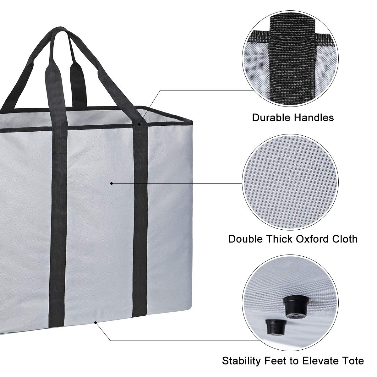 WISHPOOL Extra Large Laundry Basket Shopping Tote Bag Collapsible Laundry Hamper Handles Foldable Laundry Bags Standing Dirty Clothes Storage Organizer (Light Grey)