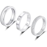 Gold Silver Rings for Women Non Tarnish Stackable Trendy Dainty 18K Gold Plated Stacking Cubic Zirconia Thumb Ring Set Love Friendship Dual Band Promise Wedding Engagement Rings Size 6 7 8 9 10 11