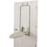 Household Essentials 144222 Over The Door Small Ironing Board with Iron Holder, Natural Cotton Cover Silver