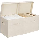 StorageWorks Storage Bins with Lids, Fabric Closet Storage Bins, Large | with One-Piece Lid &amp; 3 Handles, For Clothes, Blankets, Collapsible &amp; Stackable Closet Organizer, Bedroom, Beige Linen