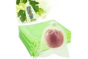 SmileLucky 50PCS Fruit Protection Bags with Drawstring, 6x8 Inch Green Organza Produce Bags for Fruit Trees, Mesh Netting for Garden Protection