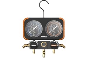 NAVAC N2A4 Manifold Gauge | Class 1.0 Accuracy | Impact-Resistant HVAC Gauge | Aluminum Body and Rubber Cover | Easy-to-Read 