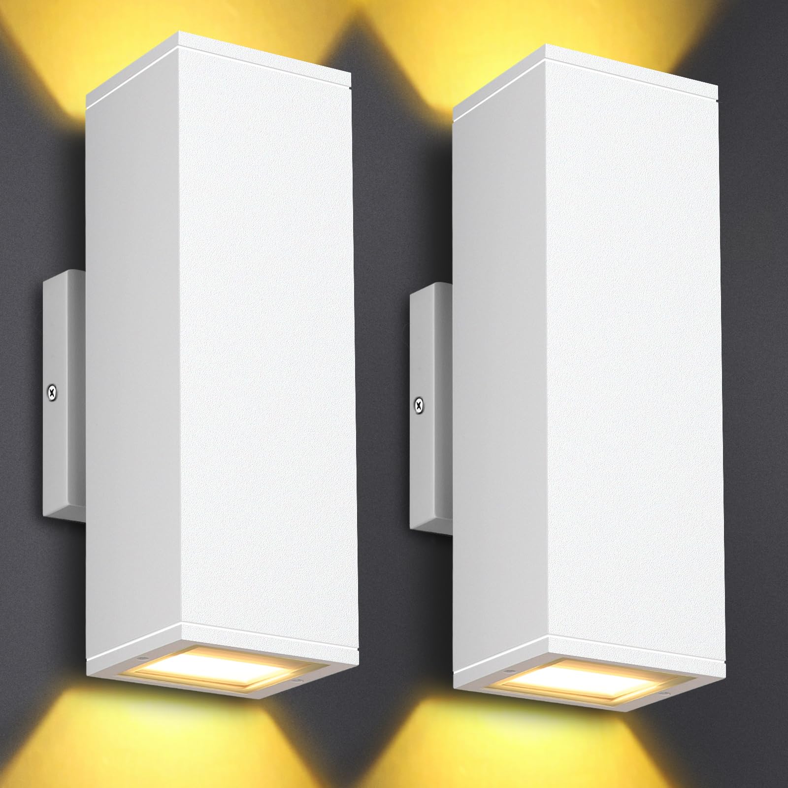 Photo 1 of DAKAFUL Outdoor Wall Lights 2 Packs, Integrated LED Square Up Down 12W 2700K Modern Aluminum Light, Waterproof Exterior Lighing Fixtures for Porch Patio Garage