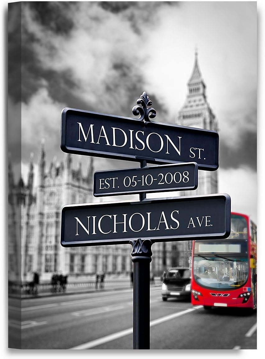 Lovers Roadcrossing Sign. Personalized Artwork with Names and Date on, Custom love gift for Anniversary,Wedding,Birthday and Holidays. 24#P (30x20")