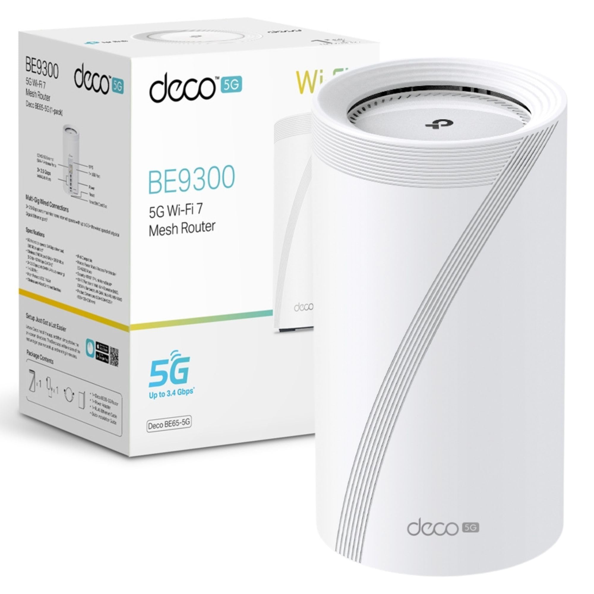 Tp-Link Deco Be65 5G(1-Pack) Whole Home Mesh Wi-Fi 7 System, Be9300 Tri-Band Wifi Booster, Ai-Driven Wifi Router, Connect Over 200 Devices, 2.5G Connectivity Wired &Amp;Wireless, Gaming&Amp;4K, Easy Setup
