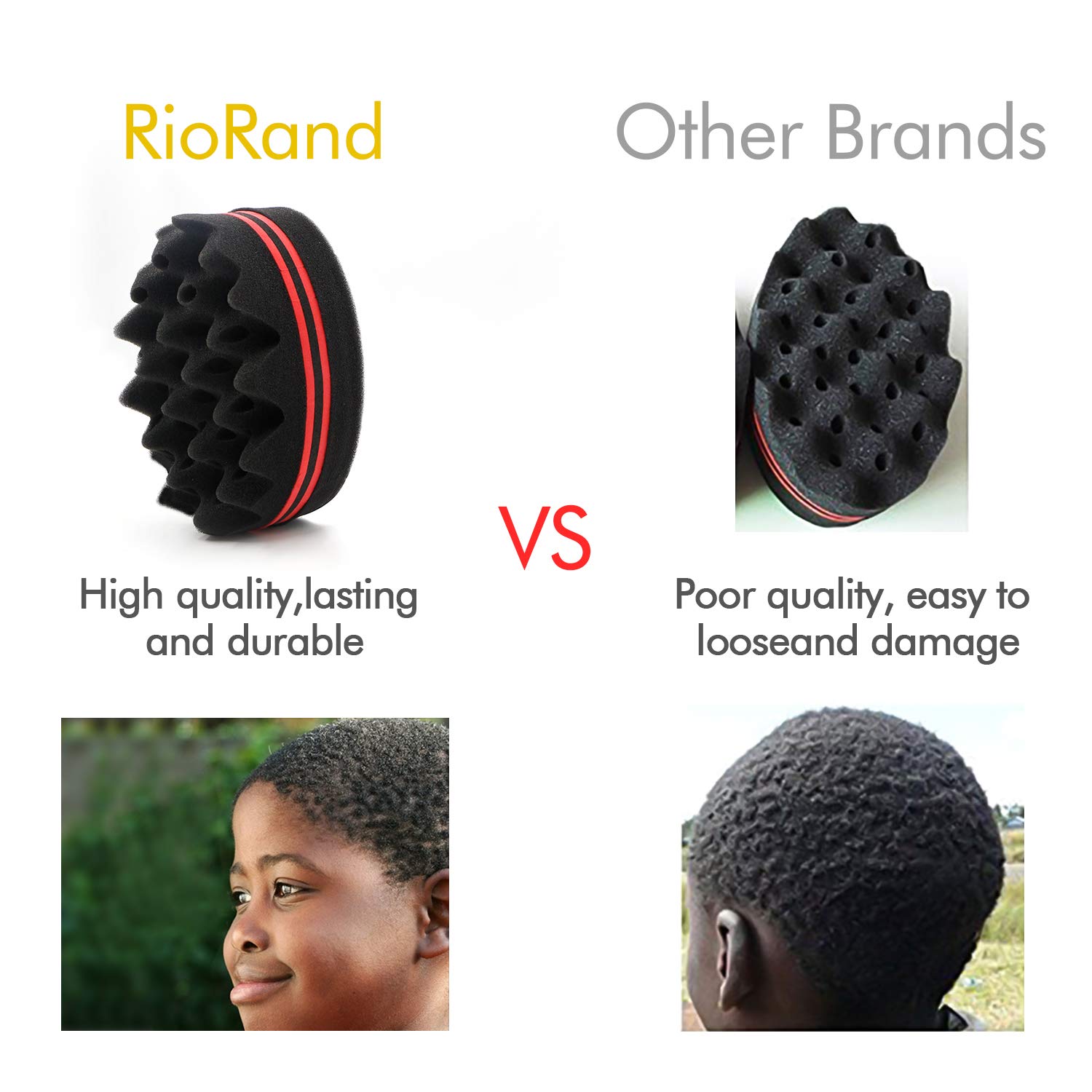 RioRand Magic Barber Sponge Hair Twist Brush for Afros,Men,Women,Wave Tornado Coils Dreadlocks Hair Styling Small Holes(2pcs)