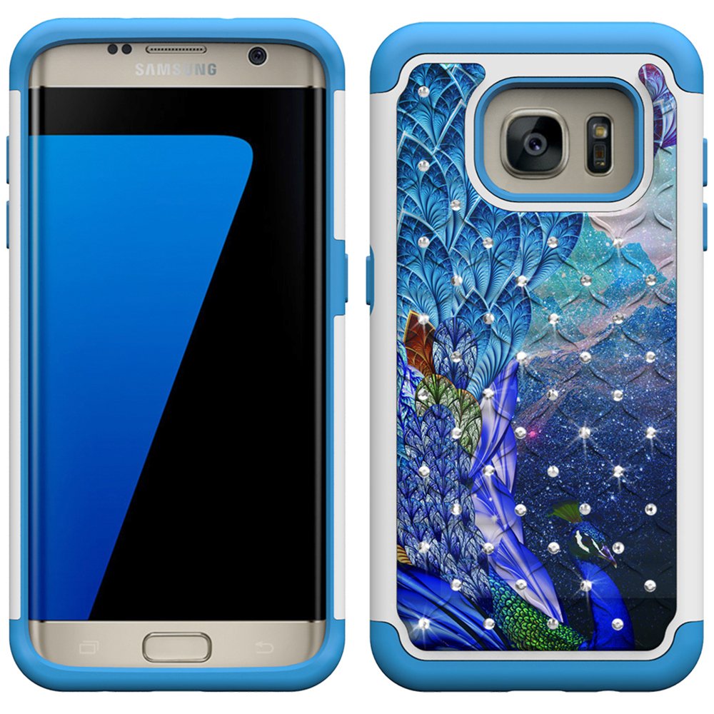 S7 Edge Case, Galaxy S7 Edge Case, UrSpeedtekLive [Shock Absorption] Dual Layer Hybrid Defender Protection Rhinestone Crystal Bling Cover Case for Samsung Galaxy S7 EDGE - Peacock (Not for Galaxy S7)