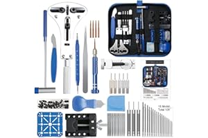 Kingsdun Watch Repair Kit, Professional 208Pcs Watch Battery Replacement Tool Watchband Link & Back Remover, Spring Bar Tool Kit with Carrying Case & Instruction Manual (Blue)