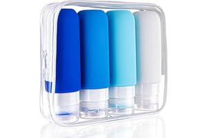 Hethyo Travel Bottles for Toiletries 4 Pack 3oz Tsa Approved Auto-Rebound Travel Size Containers Squeezable Leak Proof Refillable Silicone Travel Accessories Toiletry Bag,Label,Brush
