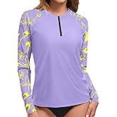 Women Long Sleeve Rash Guard Swimsuit UV UPF 50+ Half Zip Sun Swim Shirt Quick Dry Swimwear Top