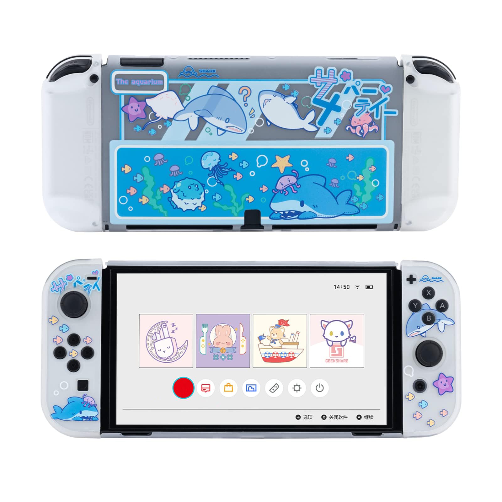 Photo 1 of GeekShare Protective Case Slim Cover Case Compatible with Standard Switch Only - Shock-Absorption and Anti-Scratch Cover Skin for Switch - Shark Party