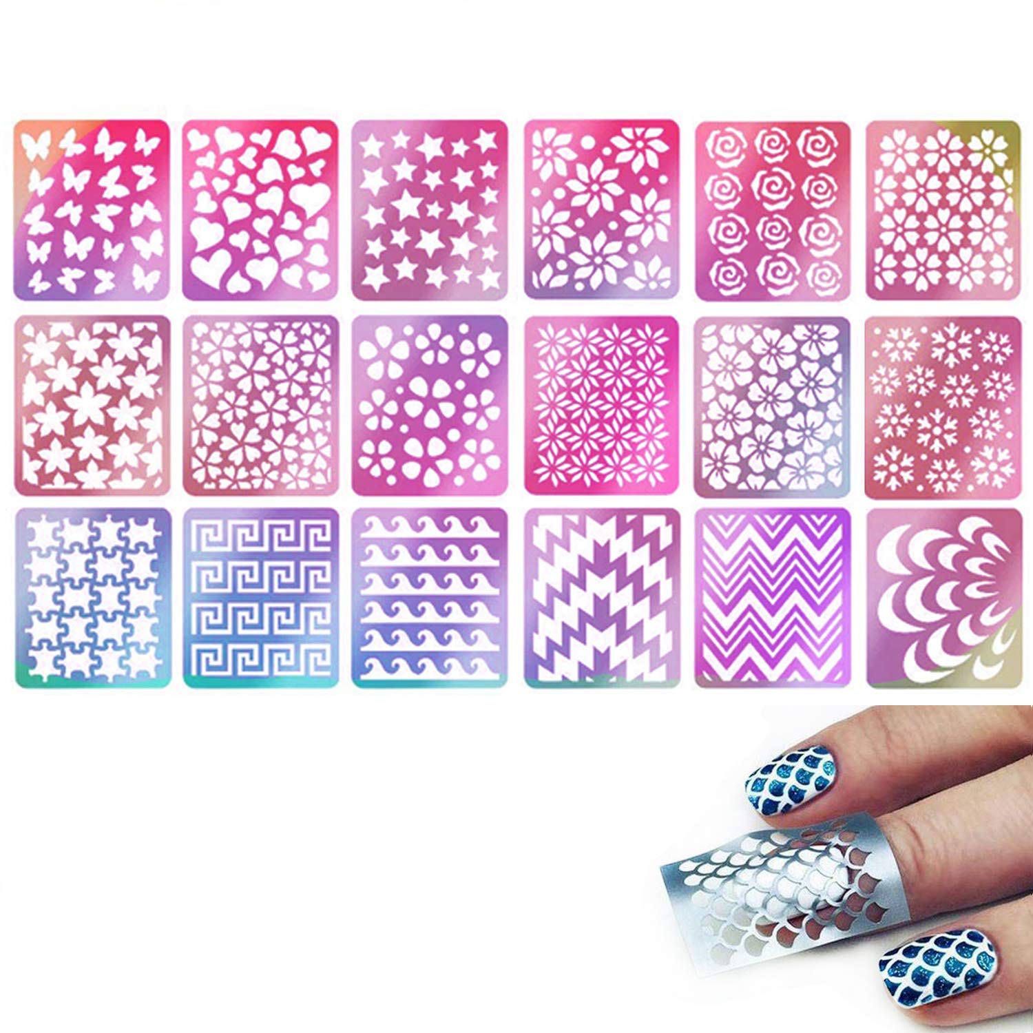 TailaiMei 36 Pieces 18 Designs Nail Vinyls Stencil Sticker Set For ...