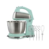 Hamilton Beach Classic Stand and Hand Mixer, 4 Quarts, 6 Speeds with QuickBurst, Bowl Rest, 290 Watts Peak Power, Blue (64658)