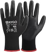 KAYGO PU Coated Work Gloves KG11PB 12 Pairs Black Secure Grip Power