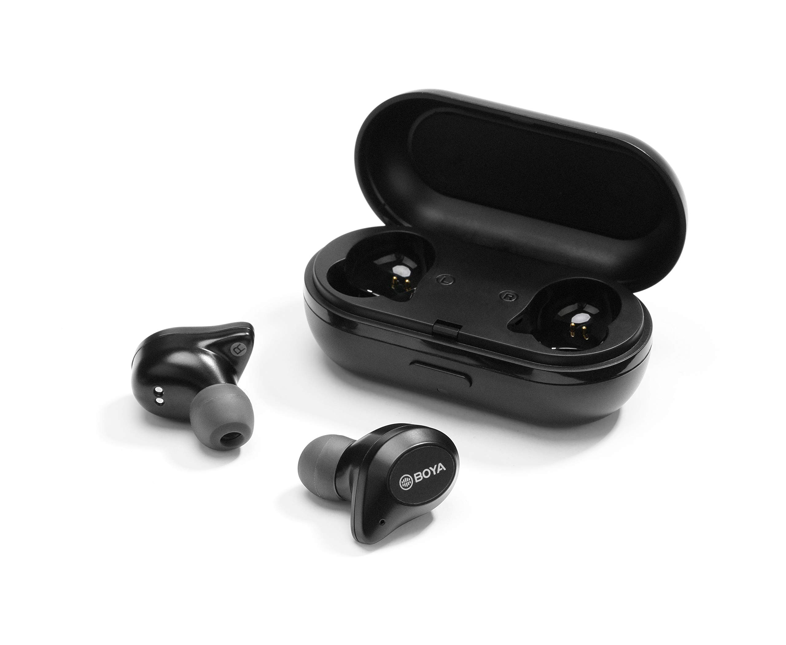 Boya Wireless Headphones - Bluetooth 5.0 Headphones - 6H Playtime Deep Bass - Stereo Sound True Wireless Earphones - Portable Charging Case - Black Earbuds
