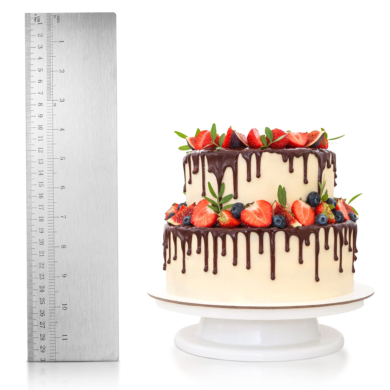 12 Inch Metal Cake Scraper, Large Cake Scraper with Scale, Smoother and Smoother Cake Edges, Cake Decorating Tool for Baking Measuring Cake Mousse Cream Accessories