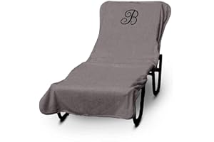 BC BARE COTTON Luxury Hotel & Spa Monogrammed Pool Chaise Lounge Cover, Script Letter Embroidered - Extra Absorbent 100% Turkish Cotton- Soft Terry - Hotel-Style, Standard Size 90" X 29" - Gray - Black Letter B