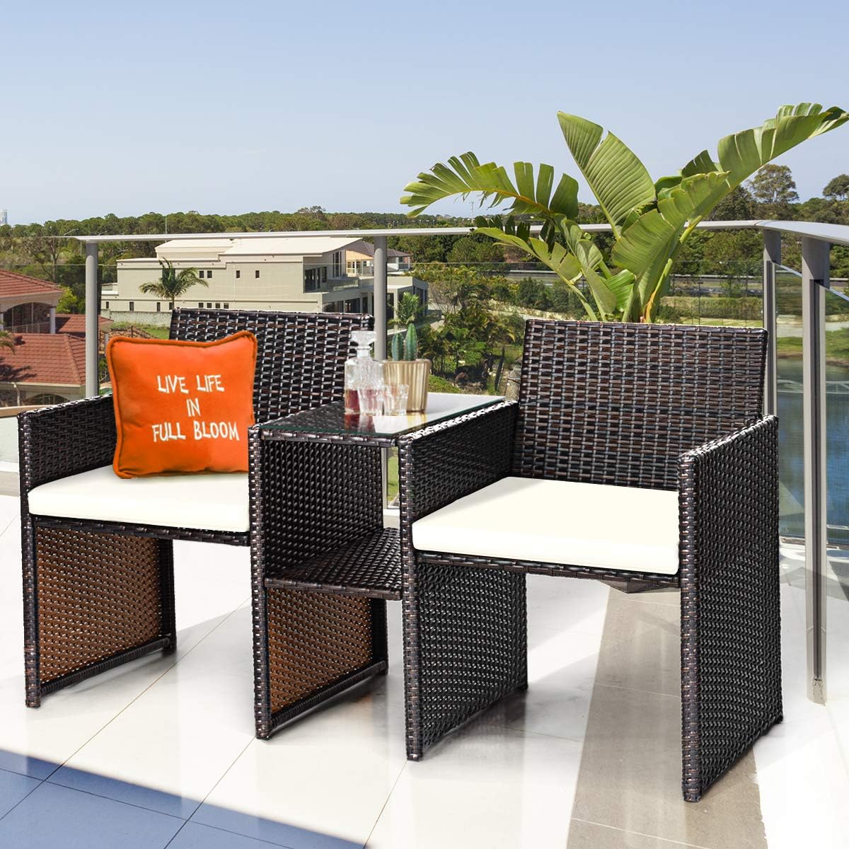 Tangkula Outdoor Furniture Set Paito Conversation Set with Removable Cushions & Table Wicker Modern Sofas for Garden Lawn Backyard Outdoor Chat Set (Sofa Style): Garden & Outdoor