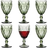 Taganov Green Drinking Glasses Wine Goblets set of 6 Colored Vintage Glassware 10 OZ for Wedding Party Bar New Year Christmas