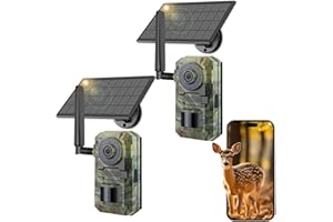 FBYEG Trail Camera 2 Pack, 2k HD Live Cellular Trail Cameras, Built-in Sim Card,Game Camera Solar Powered, PIR Motion Activated 0.2s Trigger Time, IP66 Waterproof, with Night Vision