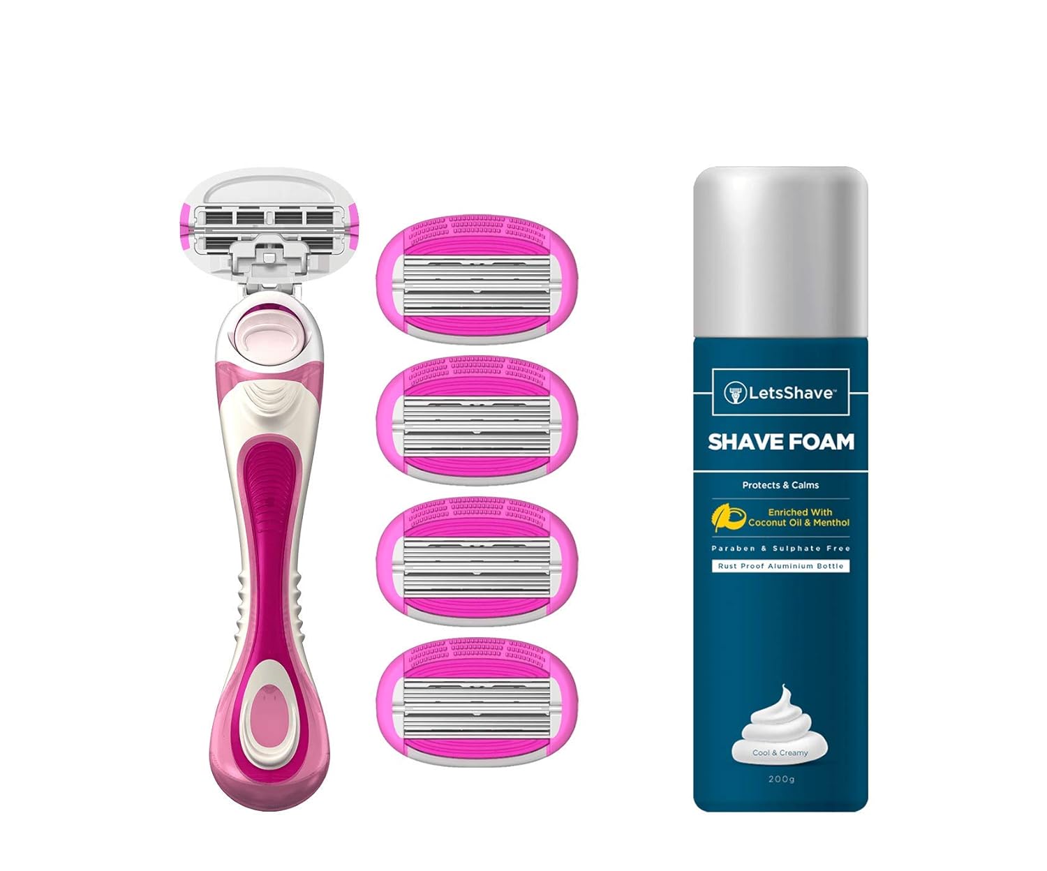 LetsShave Evior 6 Body Hair Removal Razor for Women (1 Razor Handle, 4