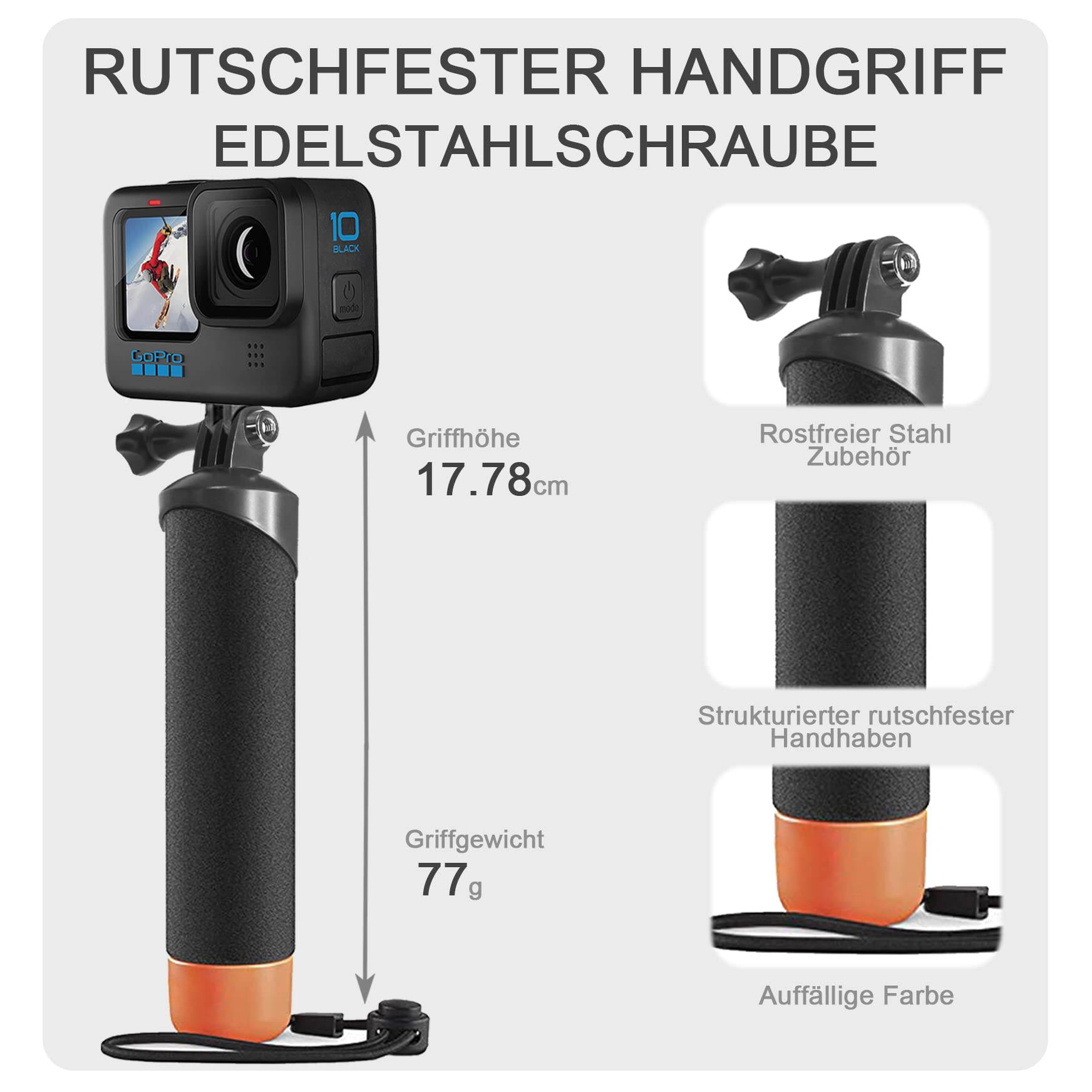 FitStill Waterproof Monopod Floating Hand Grip for Go Pro Hero 13/12/11/10/9/8/7/6/5/4/3 Session DJI Osmo and Other Action Cameras.Snorkeling Underwater Diving Pole Stick
