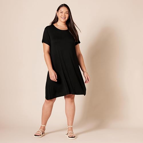 amazon black plus size dress Essentials Women's Plus-size Short-Sleeve Scoopneck Swing Dress, -Black, 6X in Kenya Type | Midi Maxi Linen Wrap-Around Dress 1 cm = 0.394 Women's US Size:7