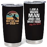 Pewuvos Best Cat Dad Ever Gifts for Men, Cat Lovers Gifts for Men, Funny Cats Dads Gift Ideas, Birthday/Fathers Day Gift for Cats Dads, 20 oz Stainless Steel Tumbler