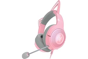 Razer Kraken Kitty V2 USB Wired Headset: Chroma RGB Kitty Ears - Stream Reactive Lighting - HyperClear Cardioid Mic - 40 mm Drivers - 7.1 Surround Sound - Comfortable Ear Cushions - Quartz Pink