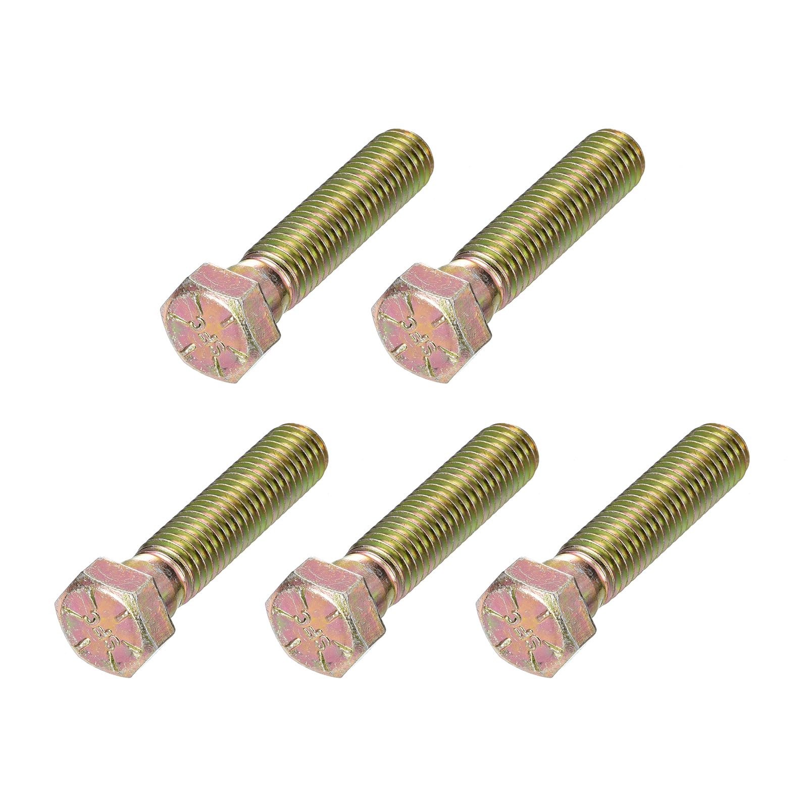 METALLIXITY Hex Bolts (7/16-20x1") 5Pcs, Carbon Steel Zinc Plated Fully Threaded, UNF Fine Thread Hex Head Screw Bolt - for Furniture Repair, Yellow — image 1