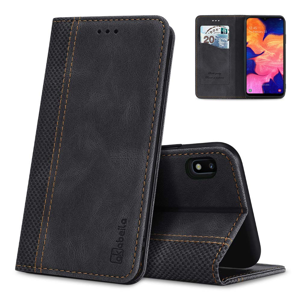 AKABEILA Case for Samsung Galaxy A10 4G Case Premium PU Leather Flip Wallet Case with Magnetic Closure Kickstand Card Slot Folio Phone Cover Black