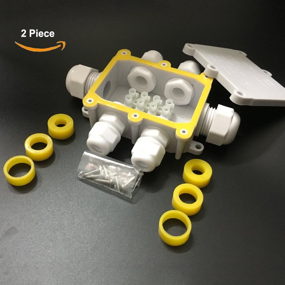 6-Way IP68 Waterproof Junction Box+3 Set of Different Size Sealed Silica Gel Pad, SUNNORN® Outdoor/External Junction Box Connector Used for Outdoor Underground(2 Piece)