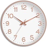 Roymnie 8 Inch Wall Clock, Battery Operated Silent Non Ticking Analog | White Rose Gold modern analog; large 3D easy-read dial for kitchen, office, bathroom &amp; bedroom; 1 AA battery (not included)