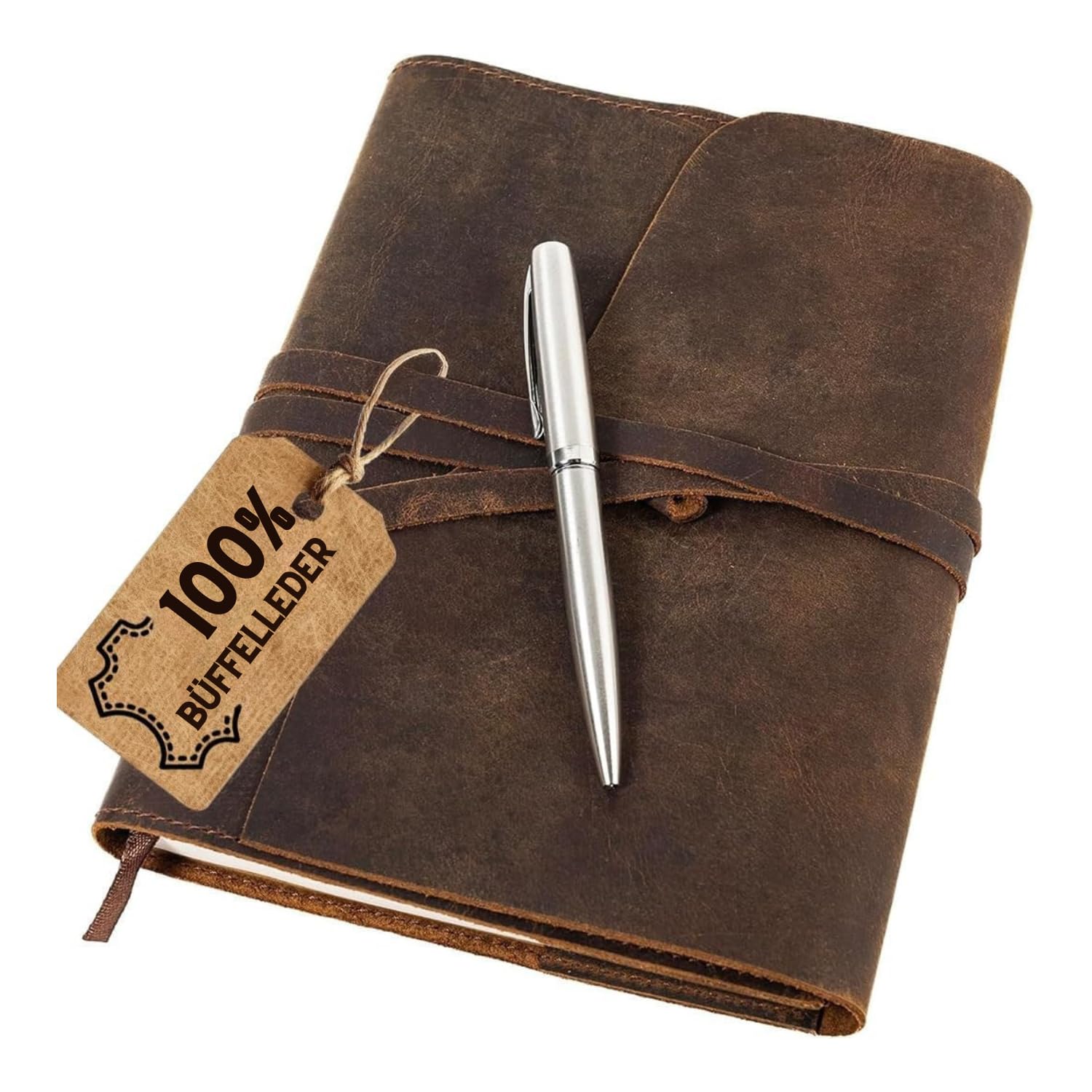 Photo 1 of moonster Leather Journal Refillable Notebook - Writing Journals for Women, Mens Journal Leather Notebook Cover with Pen - Leather Bound Lined Paper A5 Travelers Diary - Travel Journal for Writing