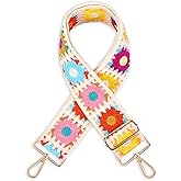 Embroidery Flower Purse Strap Replacement Adjustable 2in Wide Crossbody Shoulder Strap for Handbags Women Crochet Bag Strap