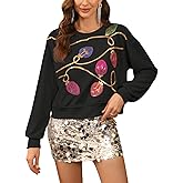 For G and PL Women's Christmas Long Sleeve Sequin Pullover Party Ugly Sweatshirt