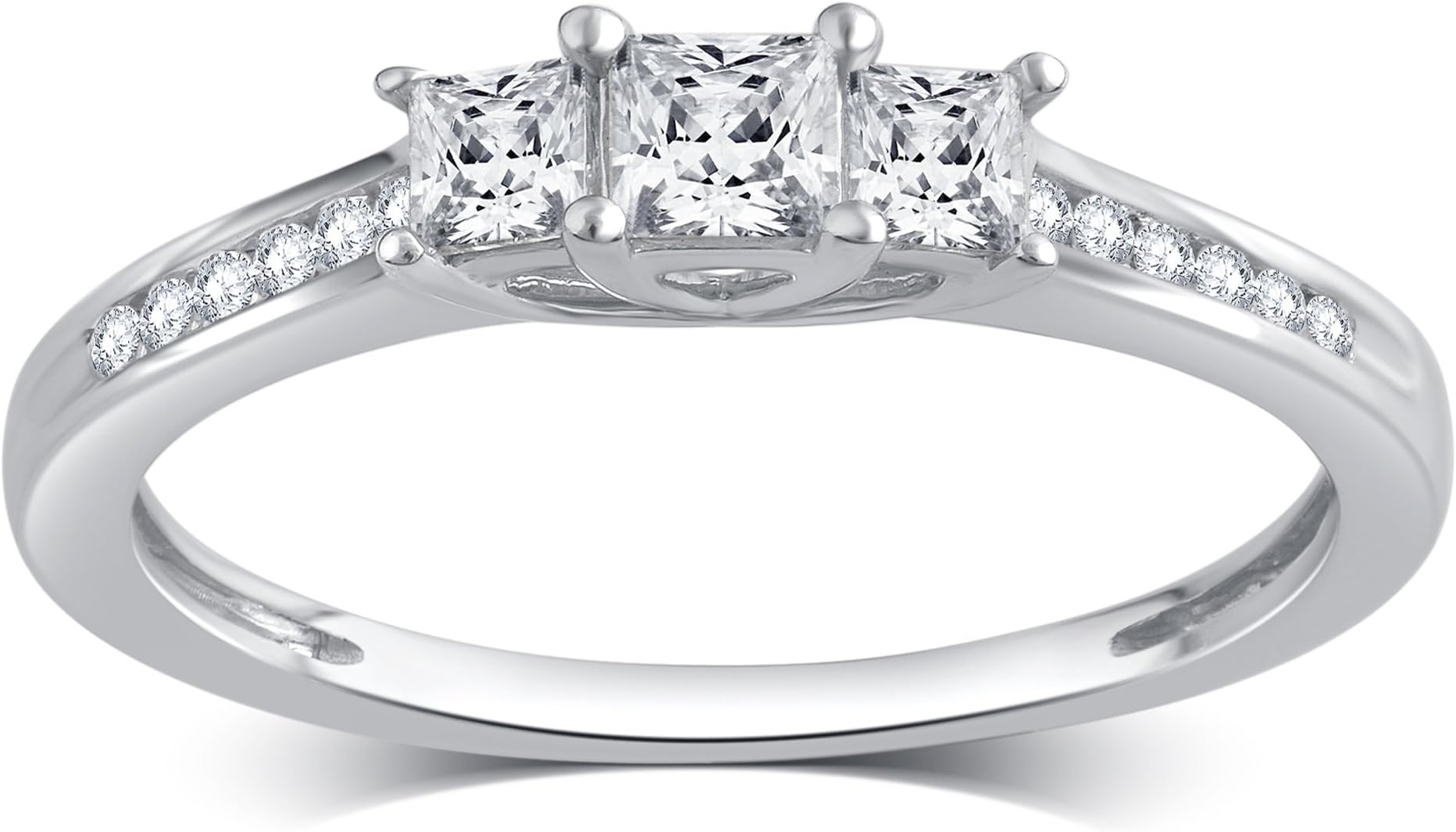 10k Solid Gold Princess or Round Diamond Three Stone Ring (1/4 -1/2 cttw, I-J Color, I2-I3 Clarity)