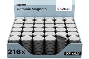 GAUDER Magnets for Magnetic Boards Self-Adhesive | Ceramic Industrial Magnets | for Crafts, Whiteboards and Fridges (216 pcs)
