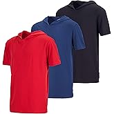 Real Essentials 3 Pack: Boys Dry-Fit Youth Teen Active Athletic Short Sleeve Workout Hoodie - Hooded Pullover Shirts