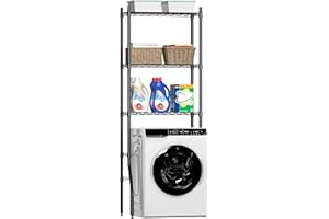 WHITMOR Laundry Room Storage Shelf & Organizer, 3 Tier Over Metal Washer and Dryer Shelves, Washing Machine Shelf, Adjustable Height & Feet, Bathroom Space Saver Shelf, 23.6" L x 13.8" W x 63.2" H, Black