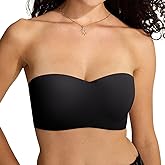 Vertvie Womens Strapless Bras Wireless Push Up Non-Slip Tube Top Seamless Comfort Bralette Padded Bandeau Bra(38DD,Black)