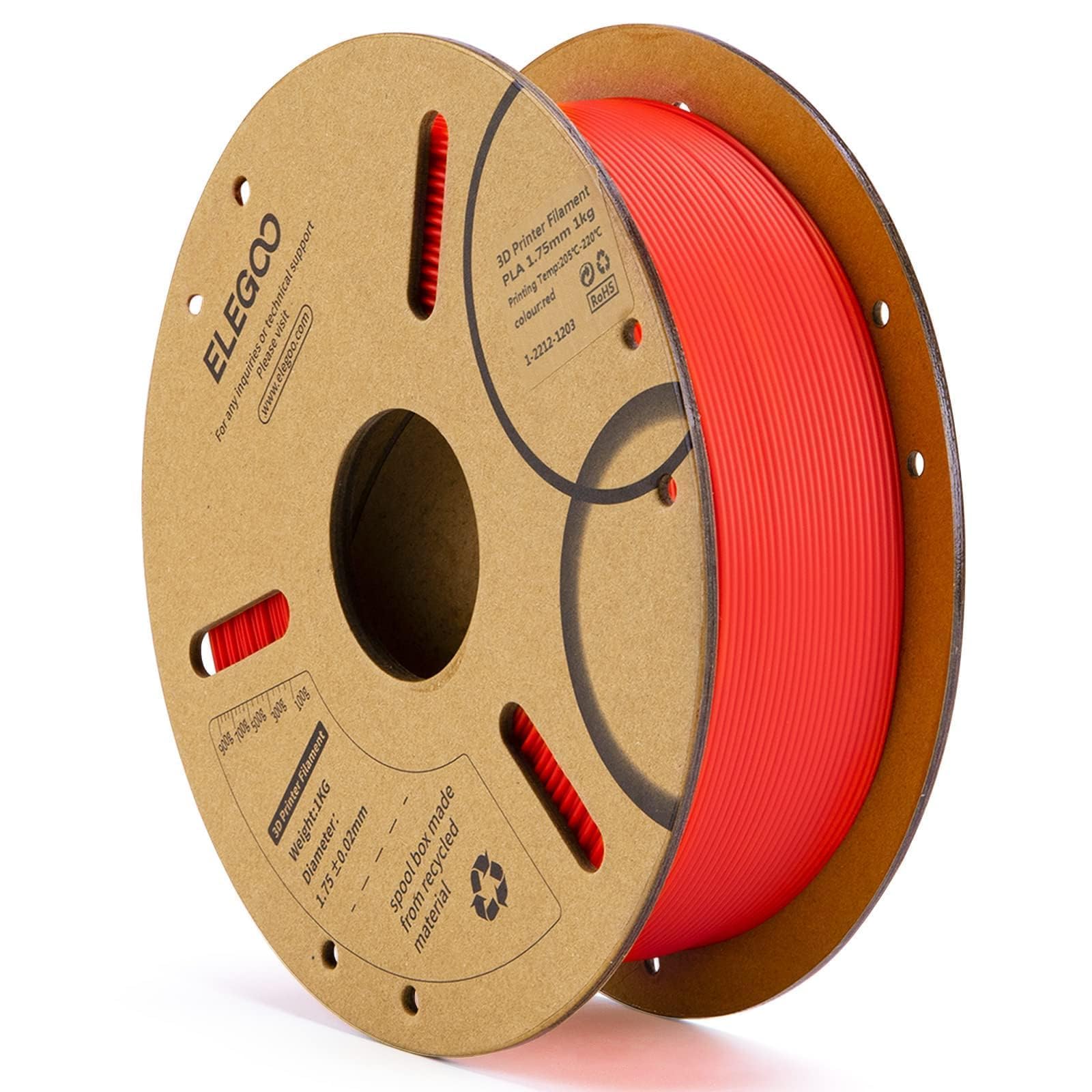 Photo 1 of ELEGOO PLA Filament 1.75mm Red 1KG, 3D Printer Filament Dimensional Accuracy +/- 0.02mm, 1kg Cardboard Spool(2.2lbs) 3D Printing Filament Fits for Most FDM 3D Printers