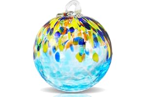 VOREEN 4" Hanging Glass Garden Gazing Ball Hand Blown Glass Witch Ball Christmas Ornament Friendship Balls for Outdoor Garden Patio Window Home Décor, Gift for Mom Wife Friend, Blue Ocean