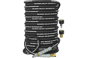 NAVOHEVEN Pressure Washer Hose 200FT 4000 PSI, Kink Resistant Steel Braided Layer & NonMarking Rubber for Hot/Cold Water, High Power Washer Hose With 3/8 Inch Quick Connect & M22 Fitting, Black
